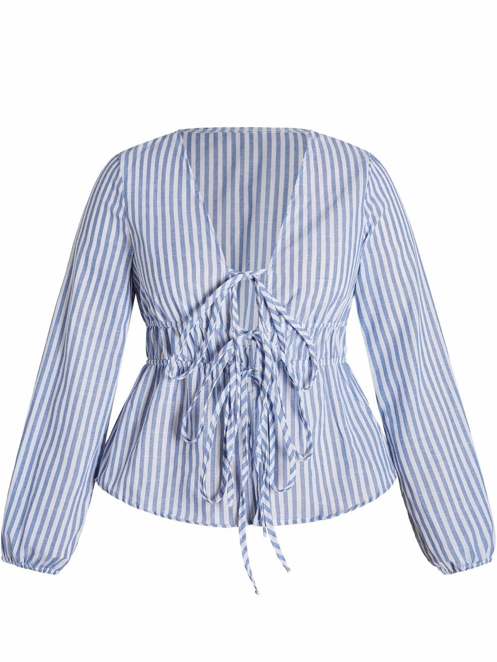 Blue Striped Drawstring Peasant Top